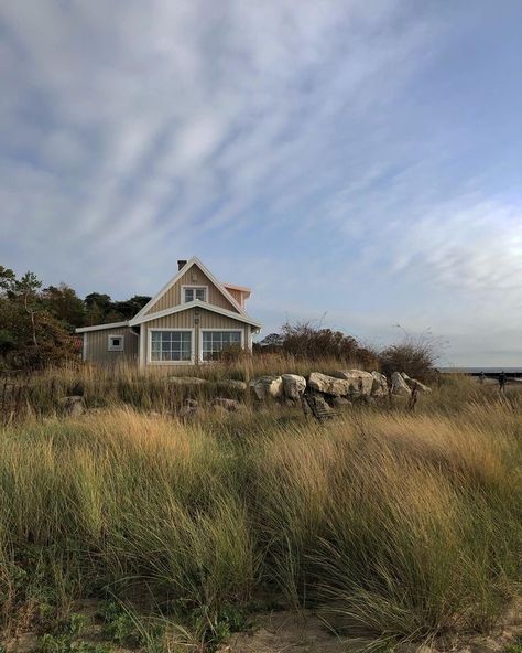 Beachside House Aesthetic, Swedish Beach House, House By The Sea Aesthetic, Swedish Balcony, Home Near Sea, Seaside House Exterior, Old Beach House Aesthetic, Swedish House Exterior, Old Beach House