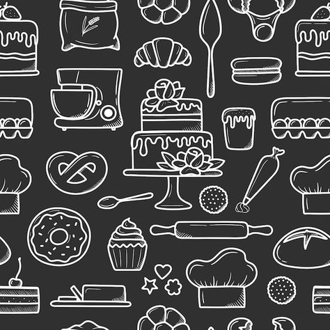 Vector pattern of baked goods and desser... | Premium Vector #Freepik #vector #bread-pattern #bakery-elements #bakery-pattern #bakery-illustration Bakery Elements, Bakery Pattern, Bakery Illustration, Bread Pattern, Painting Stuff, Bakery Packaging, Stationary Set, Cake Shop, Free Printable Coloring Pages