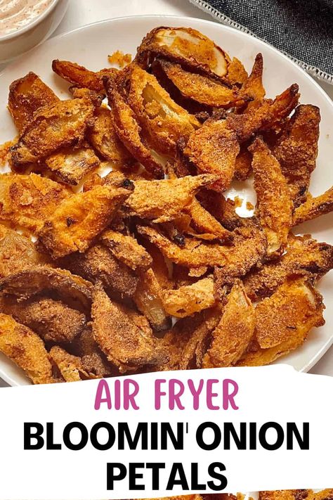 If you're ready for an awesome, addicting snack these Air Fryer Onion Petals are it! This tasty take on an air fried bloomin' onion is perfect for snacking on at parties and game day. via @Tastyovenlovin Air Fryer Onion Petals, Tasty Oven, Fried Onions Recipe, Blooming Onion Recipes, Onion Petals, New Air Fryer Recipes, Air Fryer Recipes Snacks, Air Fryer Oven Recipes, Air Fry Recipes