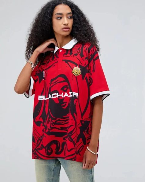 Freshen up your fit with our dope streetwear! 🔥 5 for 3 deal – get yours now! 📦👀: Eluxora® Gothic Bone Design Sports Tee #streetweardaily #StreetwearFashion #FashionTrends #UrbanStyle #StreetwearStyle #streetwearbrand #streetwear Hail Mary, Soccer Jerseys, Edgy Look, Jersey Design, Loose Tops, Denim Trousers, Fall Outfits Women, Virgin Mary, Shirt Collar