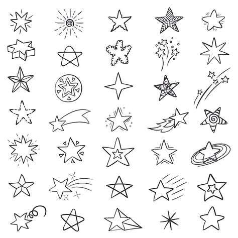 Black And White Simple Drawings, Doodle Art Stars, How To Draw Stars, Celestial Doodles, Embroidery Journals, Doodles Borders, Star Drawings, Star Doodles, Window Drawings