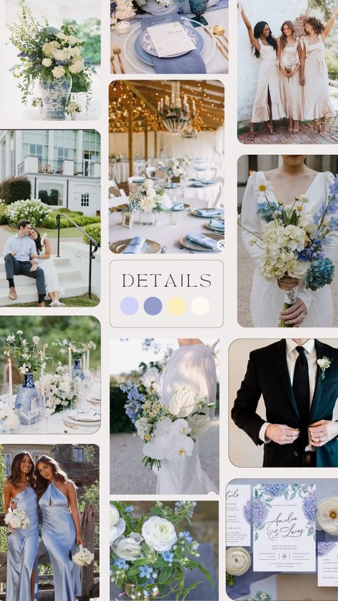 October Blue Wedding, Blue And White Spring Wedding, Wedding Color Schemes September, Blue Black And White Wedding, Light Blue And Yellow Wedding, Wedding Colors 2025, Cornflower Blue Wedding, Ice Blue Weddings, Blue Fall Wedding