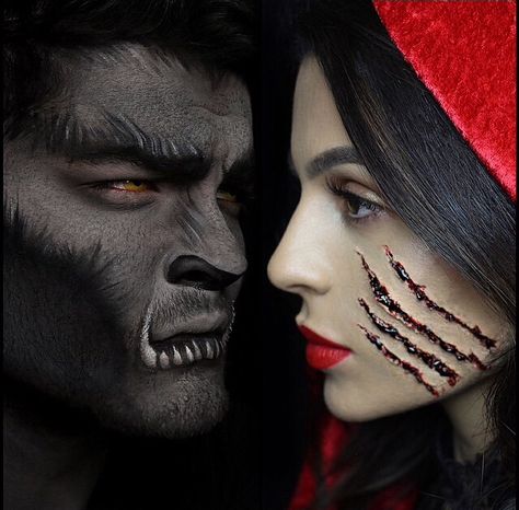 Big Bad Wolf & Little Red Weak People Revenge, Wolf Makeup, Karneval Diy, Weak People, Cute Couples Costumes, Halloween Make-up Looks, Wolf Costume, Halloween Makeup Inspiration, Intelligent People