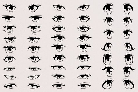 Winking Anime Eyes, Anime Eye Shapes Female, Cartoon Eye Drawing Styles, How To Draw Cartoon Eyes, Anime Eyes Female, Female Eyes Drawing, Cartoon Eyes Reference, Big Anime Eyes, Draw Cartoon Eyes