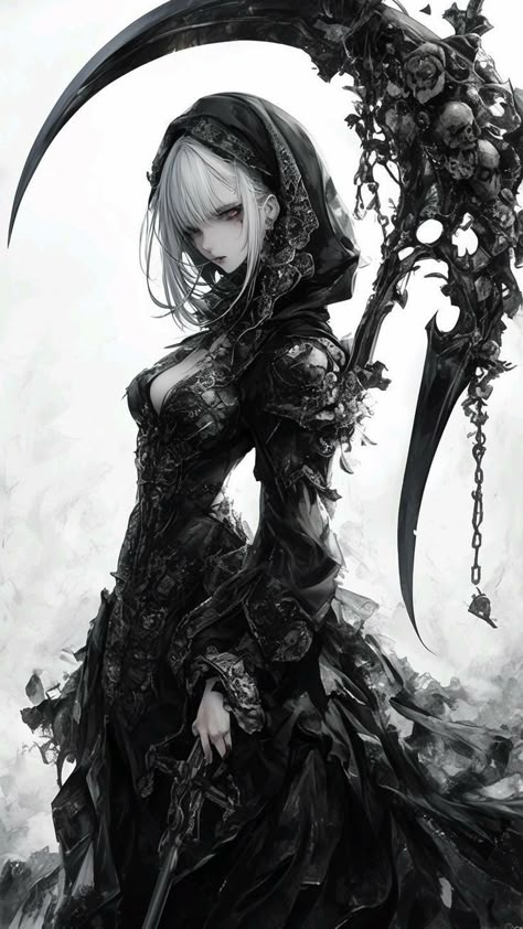 Female Reaper Art, Demon Scythe, Scythe Weilders, Persona Anime, Dark Fantasy Artwork, Gothic Fantasy Art, 다크 판타지, Comic Art Girls, Bloodborne