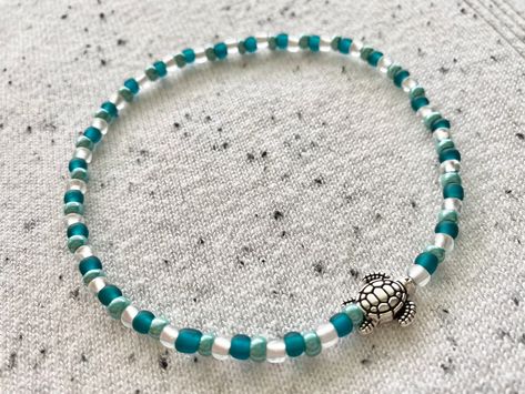 Sea Turtle Anklet, Beaded Bracelets, Beach Jewelry, Ankle Bracelets, Gifts for Her, Boho Jewelry, Turtle Jewelry, Anklet, Unique Jewelry - Etsy Turtle Beaded Bracelets, Turtle Jewelry Diy, Beach Jewelry Ideas, Teal Beaded Bracelets, Sea Beads Bracelet, Summer Beaded Jewelry, Summer Beaded Bracelets, Diy Anklets, Summer Jewelry Diy