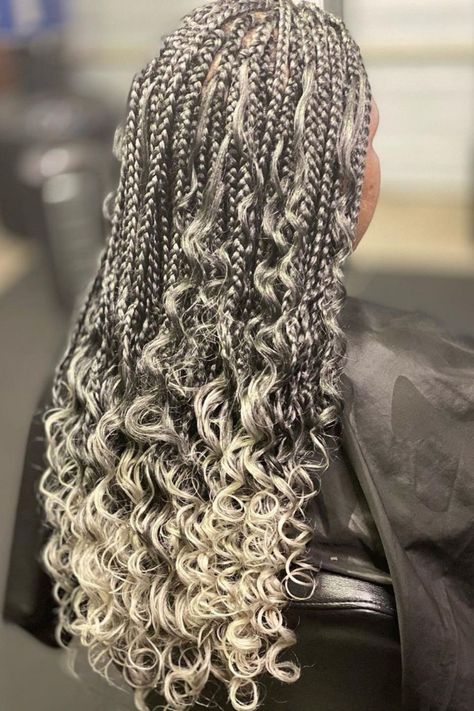 30 Goddess Braids to Unleash Your Inner Beauty and Power Salt And Pepper Braids Grey Hair, Grey Goddess Braids, Salt And Pepper Knotless Braids, Gray Goddess Braids, Gray Braids For Black Women, Gray Knotless Braids, 30 Goddess Braids, Salt And Pepper Braids, Gray Braids For Black Women Silver Hair