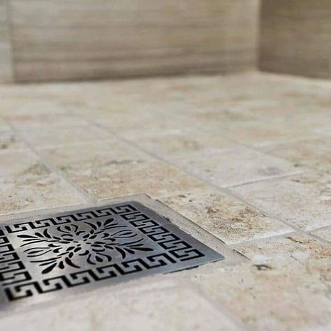 Greek Fret in a brushed stainless steel finish.  www.designerdrains.com . . . . . . . . . . #DesignerDrains #MadeInUSA #Remodel #RealEstate #InstaHome #LuxuryHomes #HomeIdeas #HomeStyling #NewHomes #HomeRenovation #HomeDesign #HomeInspiration #DreamHome #ArchiLovers #BathroomDesign #BathroomRemodel #ModernHome #NewConstruction #BoutiqueHotel #interiordecor #DesignIdeas #DesignLovers #MillionDollarListing #BathroomDecor #LuxuryDesign #InteriorInspo #CustomHomeBuilder #Renovation Architecture Greek, Square Shower Drain, California Faucets, Shower Drain Covers, Shower Drains, Drain Cover, Shower Drain, Shower Remodel, Metal Trim