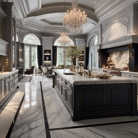 Kitchen Big Luxury, Modern French Chateau Kitchen, French Gothic Decor, Big Luxury Kitchen, Modern French Mansion, Rich Kitchen Luxury, Limestone Mansion, Luxurious Mansions Interior, Home Interior Design Cozy