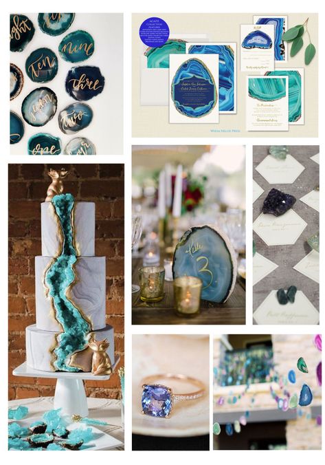 10 Decorative Wedding Ideas that Rock! – Whoa Nellie Press Gemstone Centerpieces Wedding, Gemstone Themed Wedding, Gem Wedding Theme, Gemstone Wedding Theme, Geode Wedding Theme, Geode Centerpiece, Treehouse Weddings, Spiritual Party, Geode Party