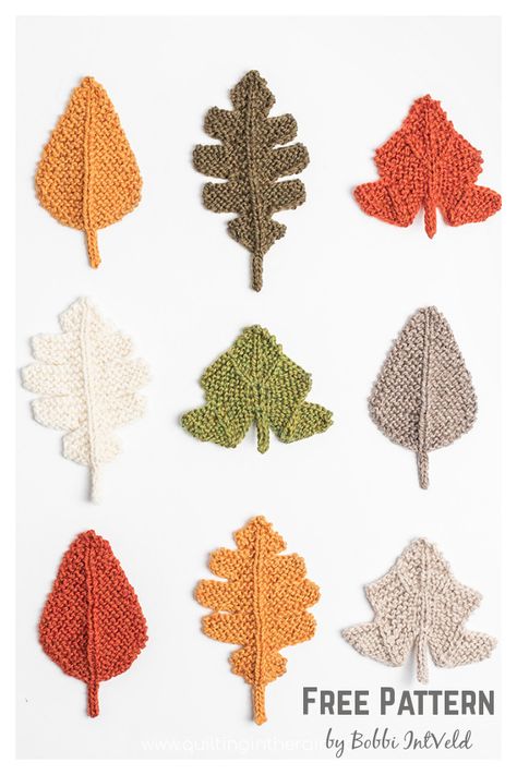 Fall Leaves Free Knitting Pattern Knitted Leaves, Leaf Knitting Pattern, Pretty Leaves, Pretty Leaf, Fall Knitting, Crochet Leaves, Fall Patterns, Knitted Flowers, Mini Skein