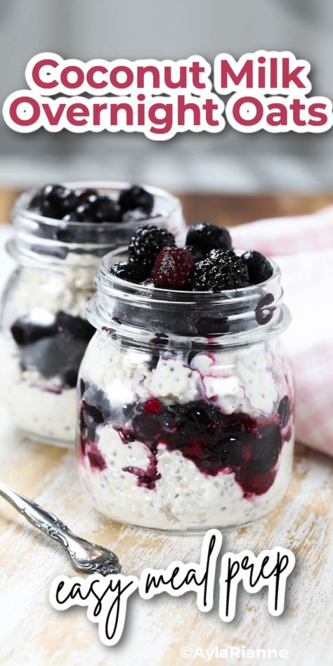 picture of overnight oats with text Coconut Milk Overnight Oats Chia Seeds, Overnight Oats Coconut Milk, Coconut Milk Overnight Oats, Vegan Subs, Chia Seed Yogurt, Chia Seed Breakfast, Chia Seed Coconut Milk, Vegan Overnight Oats, Power Breakfast