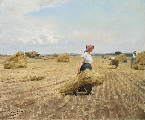 The Harvest - Victor-Gabriel Gilbert (French, 1847-1933) Rural Landscape, The Harvest, Oil Painting Reproductions, Modern Artists, Painting Reproductions, Impressionism, Contemporary Artists, Classic Art, Oil On Canvas