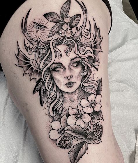 Artemis Tattoo, Athena Tattoo, Line Drawing Tattoos, Artemis Goddess, Tarot Tattoo, Girl Face Tattoo, Goddess Tattoo, Thigh Piece, Like A Rock