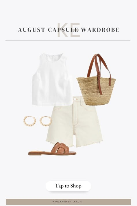 August Capsule Wardrobe 2023 + 30 Outfit Ideas #capsulewardrobe #summercapsulewardrobe Karin Emily, Capsule Wardrobe 2023, Emily Style, Vacation Capsule, Budget Outfits, 30 Outfits, Summer Trends Outfits, Outdoor Vacation, Summer Capsule Wardrobe