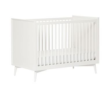 west elm x pbk Mid-Century Convertible Crib | Pottery Barn Kids Mid Century Bookshelf, Mid Century Nursery, Mid Century Bed, Baby Cribs Convertible, Cot Mattress, Pb Kids, Nursery Essentials, White Pottery, Convertible Crib