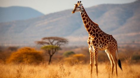 Majestic giraffe standing tall in the african savannah, wild animal in natural habitat royalty free stock photo African Savannah Landscape, Savannah Landscape, African Savannah, Wildlife Reserve, Blue Sky Background, African Wildlife, Pin Image, Wild Animal, Landscape Trees