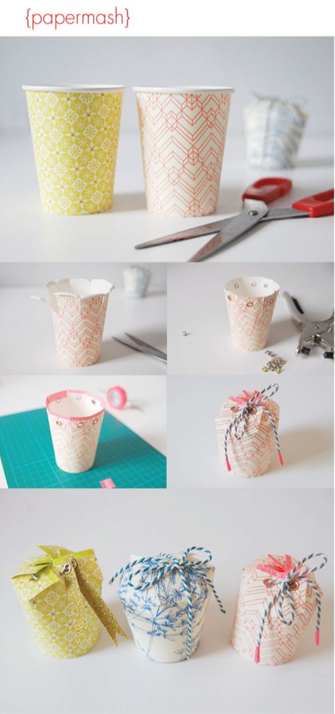 Disposable Eco-Friendly Coffee Cup Craft Ideas Coffee Cup Crafts, Paper Cup Crafts, Diy Bird Bath, Cup Crafts, Diy Gift Wrapping, Diy Gift Box, Paper Cups, Cup Gifts, Diy Box