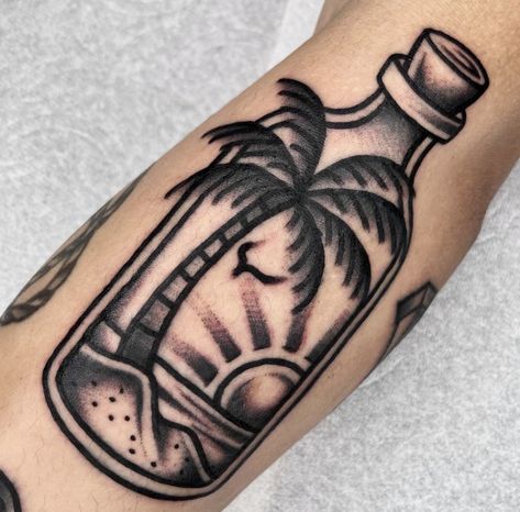 Palm Tree Tattoo Ideas, Traditional Nautical Tattoo, Traditional Sailor Tattoos, Traditional Tattoo Filler, Tree Tattoo Ideas, Traditional Tattoo Man, Traditional Black Tattoo, Sailor Tattoos, Sailor Jerry Tattoos