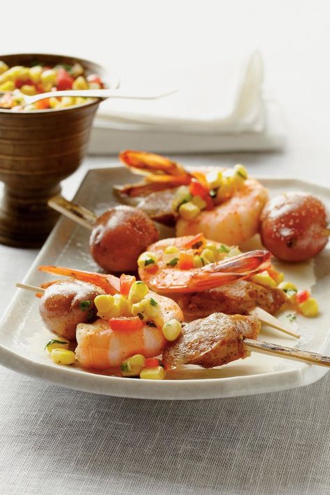 RX_1204 Shrimp Boil Skewers Mardi Gras Appetizers, Individual Appetizers, Southern Living Recipes, Recipes Southern, Skewer Appetizers, Mini Appetizers, Ball Ideas, Skewer Recipes, Southern Dishes