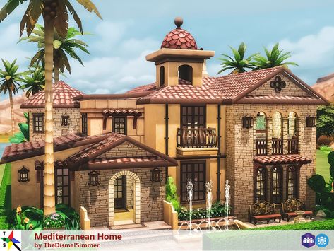 TheDismalSimmer's Mediterranean Home Meditterean House, Houses Mediterranean, Mediterranean Exterior Homes, House Sims 4, Luxury Mediterranean Homes, Mediterranean Homes Exterior, Modern Mediterranean Homes, Mediterranean Exterior, Mediterranean Mansion