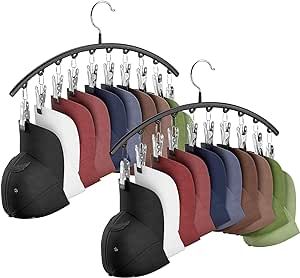 Cuipingoo Hat Hangers for Closet, Metal 2 Pack Hat Organizer Holder for Hanger & Room Closet Display, Hat Racks for Baseball Caps w/10 Clips, Hat Holder for Ball Caps & Accessories, for Men Women Gift Storing Hats Organizing Ideas, Closet Display, Hat Hangers, Hat Shelf, Cap Rack, Hat Organizer, Hat Racks, Hat Organization, Hat Holder