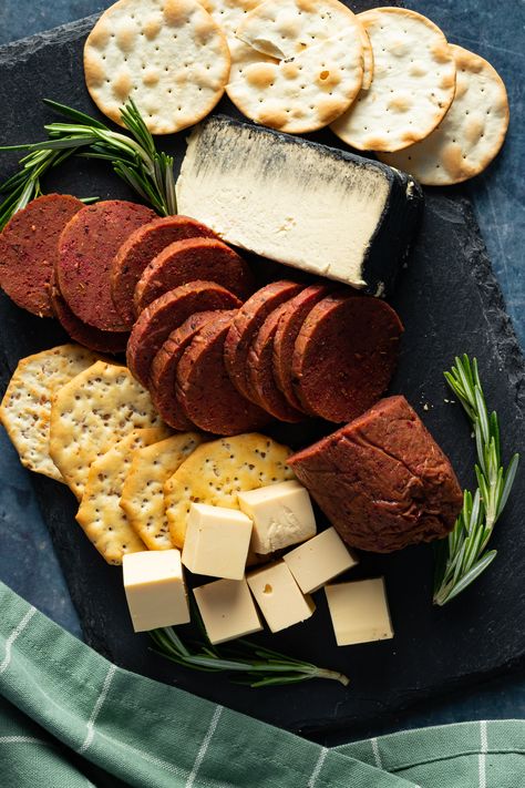 This delicious Vegan Salami is easy to make at home without any fancy equipment. It makes the perfect for a sandwich, or charcuterie board! Vegan Salami, Seitan Chicken, Vegan Pepperoni, Vegan Cheddar, Vital Wheat Gluten, Vegan Beans, Seitan, Easy Vegan, Charcuterie Board