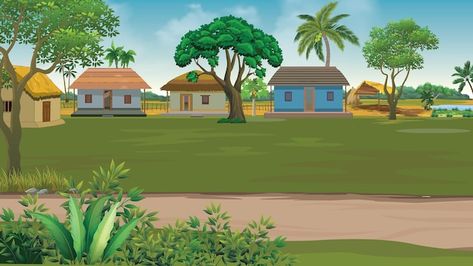 Home Cartoon Houses, Cartoon Village, Village Images, Wood Cartoon, Cartoon Grass, Jungle Cartoon, Jungle Images, Village Background, Poor House