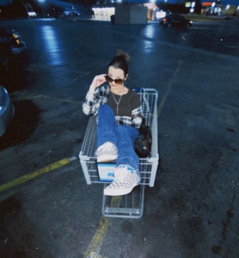 Cart Pic Aesthetic, In Shopping Cart Pose, Trolly Photoshoot Ideas, Walmart Aesthetic Pictures, Shopping Cart Photography, Person In Shopping Cart, Shopping Cart Poses, Shoplifting Aesthetic, Shopping Cart Pictures