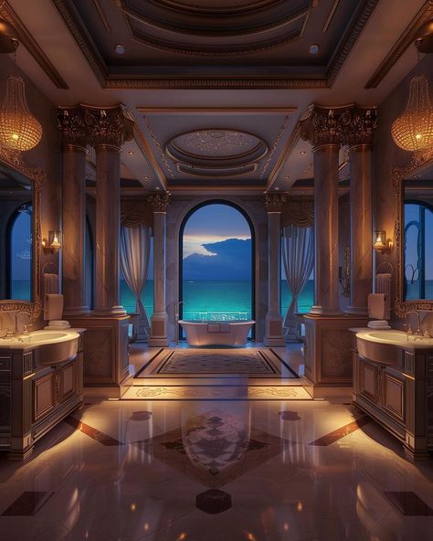 Introducing ‘The Aegean Splendor,’ a $100 million concept mansion that harmoniously blends Modern and Greek architectural styles, creating… | Instagram Greek Mansion, Massive Living Room, Closet Spaces, Space Car, Marriage Romance, Game Of Love, Dream Mansion, Ocean Photos, Gym Room