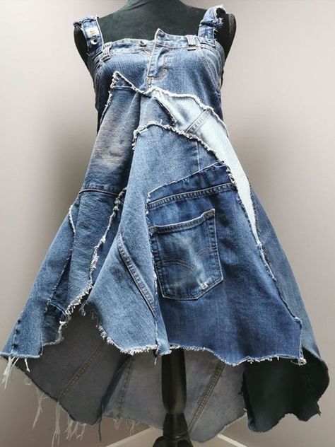 Denim Patchwork Dress, Ropa Upcycling, Denim Refashion, Patchwork Denim Skirt, Upcycle Clothes Diy, Denim Inspiration, Denim Ideas, Upcycle Jeans, Denim Crafts