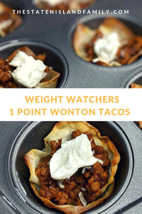 Wonton Taco Cups, Ww Appetizers, Wonton Wrapper Recipes, Weight Watchers Meals Dinner, Mint Syrup, Wonton Tacos, Taco Cups, Wonton Cups, Wonton Recipes