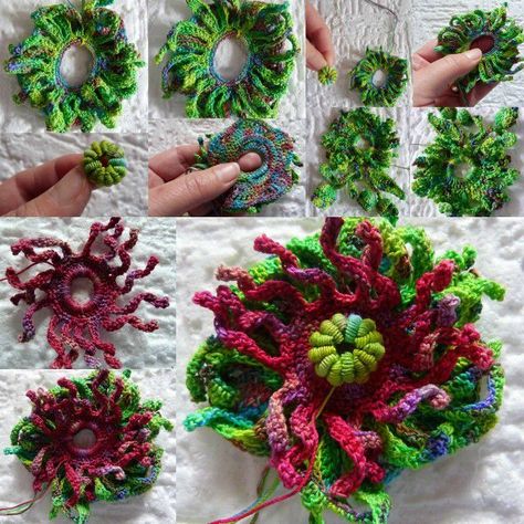 Art Au Crochet, Crochet Fish, Confection Au Crochet, Crocheted Flowers, Crochet Plant, Form Crochet, Crochet Goodies, Freeform Crochet, Crochet Stitches Patterns