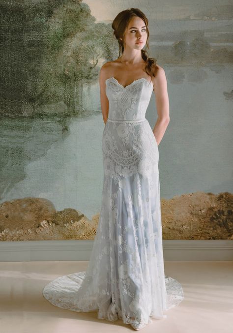 Claire Pettibone Bridal, Claire Pettibone Wedding Dress, Wedding Dress Backs, Blue Wedding Dress, Claire Pettibone, Silk Wedding Dress, Long Formal Dress, Sweetheart Wedding Dress, Top Wedding Dresses