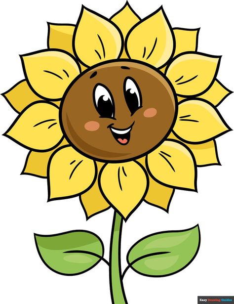 Learn How to Draw Cartoon Sunflower: Easy Step-by-Step Drawing Tutorial for Kids and Beginners. See the full tutorial at https://easydrawingguides.com/how-to-draw-a-cartoon-sunflower/ . Sunflower Cartoon Drawing, Cute Sunflower Drawing, Sunflower Art For Kids, How To Draw Sunflowers, Sunflower Drawing Simple, Daisy Flower Drawing, Cartoon Sunflower, Draw Nature, Tulip Drawing