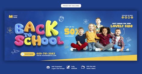 Free PSD back to school facebook cover b... | Free Psd #Freepik #freepsd #school-banner #back-school-post #school-advertisement #school-post School Facebook Cover, School Social Media, Creative Social Media Post, Web Design Typography, Ecommerce Website Template, Education Templates, Facebook Cover Template, Corporate Identity Design, Banner Template Design