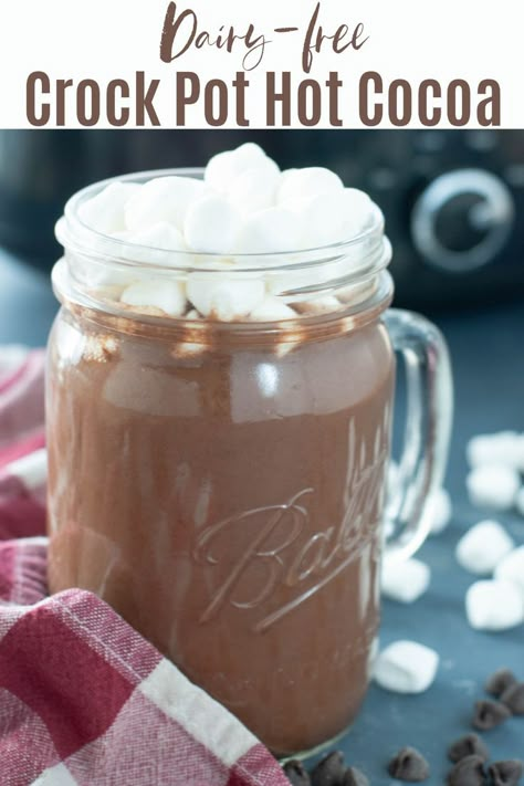 I have been picky about hot cocoa–I want it decadent, rich, thick & creamy. I’ve tried this recipe with several different dairy-free products, & there is a clear winner. It’s surprisingly simple (only 7 ingredients) and takes practically zero effort to make it thanks to the slow cooker. See how to make my dairy-free crock pot hot chocolate below that’s gluten, dairy, egg, soy, peanut & tree nut free; as well as a vegan option below. Holiday drink recipe by: AllergyAwesomeness.com. Crock Pot Hot Cocoa, Crockpot Hot Cocoa, Hot Cocoa Crockpot Recipe, Crockpot Dairy Free, Crock Pot Hot Chocolate Recipe, Dairy Free Hot Chocolate, Gluten Free Marshmallows, Crockpot Hot Chocolate, Vegan Hot Chocolate