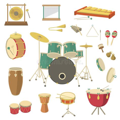 Fruit Cartoon, Music Illustration, Concert Stage, Graphic Design Elements, Percussion Instruments, Types Of Music, Drum Kits, Flat Style, Drum And Bass