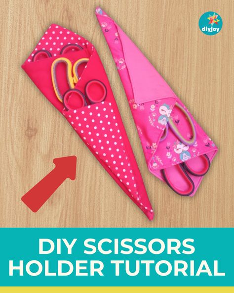 Looking for the perfect pouch to store your scissors? Make it at home with this quick and easy DIY scissors holder tutorial. Scissor Holder Pattern Free, Giant Bubble Wands, Scissor Holders, Drink Covers, How To Sharpen Scissors, Diy Projects For Teens, Pinterest Diy, Diy Wand, Tea Diy