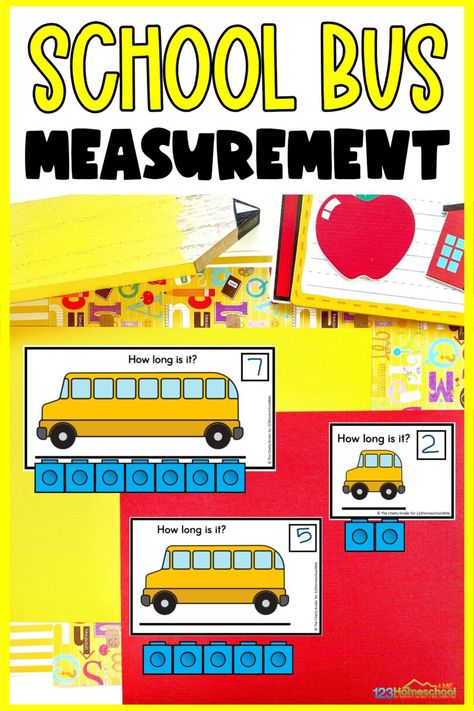 Bus Math Activities Preschool, School Bus Math Preschool, Measuring Activities For Preschool Free Printables, Back To School Math Activities Kindergarten, Back To School Science Activities Preschool, First Day Of School Math Activities Kindergarten, Preschool Measuring Activities, Measurement Activities For Preschool, Preschool Measurement Activities Free Printables