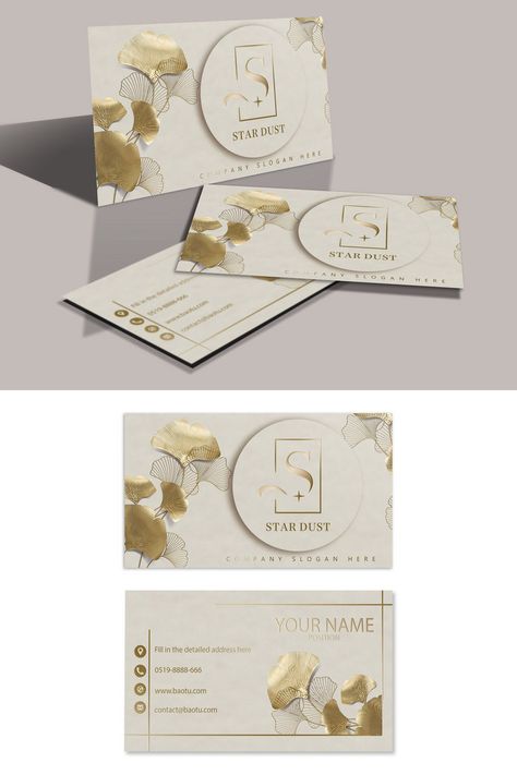 High End Elegant Hollow Ginkgo Bronzing Business Card#pikbest#Templates#Business card#Corporate Floral Business Card Design, Business Card Psd Free, Stationery Design Inspiration, Cute Business Cards, Floral Business, Packaging Ideas Business, Templates Business, Visiting Card Design, Business Card Psd