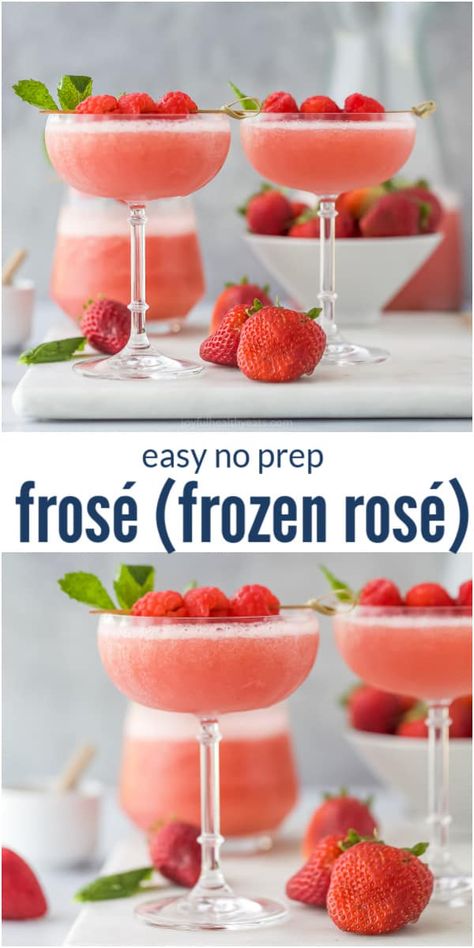 If you're looking for the perfect frozen cocktail I've got your back! This Easy No Prep Frosé is made with rosé, frozen strawberries, lemon and honey - it's refreshing, fruity, and boozy! #frose #frozenrose #wineslushie #winecocktail #cocktailrecipes #easycocktails #rose Easy Fruity Cocktails, Frose Recipe, Frosé Recipe, Rose Drink, Healthy Eats Recipes, Cucumber Tea Sandwiches, Recipes For Clean Eating, Strawberry Cocktails, Lemon And Honey