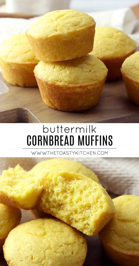 Muffins by The Toasty Kitchen #cornbread #muffins #buttermilk #homemade #fromscratch #recipe #bread #easy #cornmeal Buttermilk Corn Muffins, Buttermilk Homemade, Buttermilk Cornbread Muffins, Easy Buttermilk Cornbread, Mini Cornbread Muffins, Cornmeal Cornbread, Cornmeal Bread, Southern Cornbread Recipe, Cornmeal Recipes