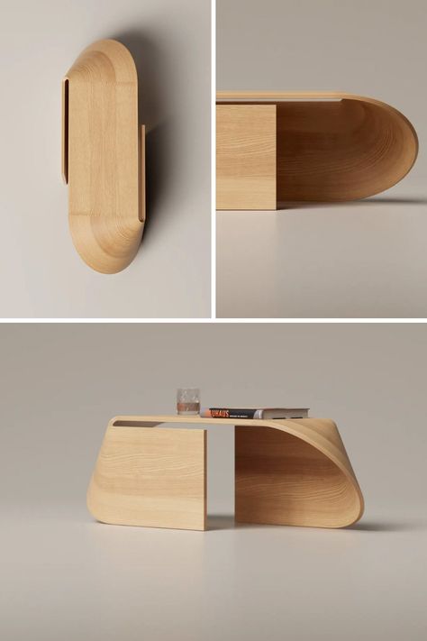 Twisted Wood Ideas, Stool Design Modern, Japanese Product Design, Bed Side Table Design, Unique Coffee Table Design, Modern Table Design, Storage Furniture Design, Shell Table, Multifunctional Table