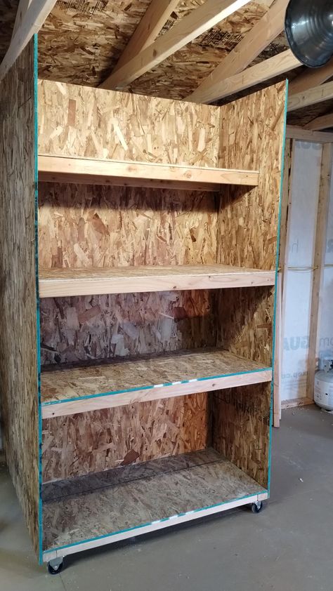 Osb Shelving, Osb Cabinets Garage, Rustic Garage Shelf, Wooden Garage Shelves Ceiling, Shed Shelves, Osb Chicken Coop, Rolling Shelves, No Distractions, Garage Shelf