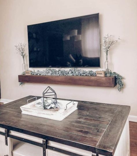 Farmhouse Tv Wall, Grey Farmhouse Living Room, Types Of Walls, Displaying Artwork, Painted Brick Fireplace, White Entertainment Center, Coffee Table Stand, Wood Tv Console, Media Consoles