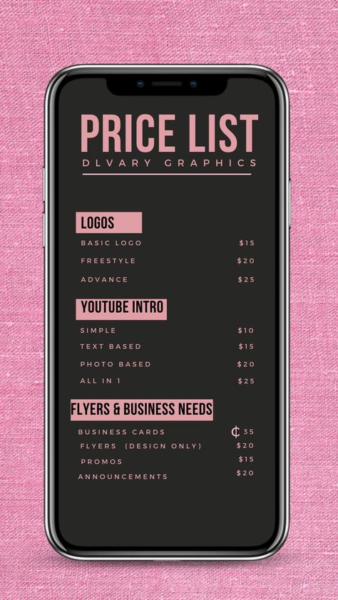 Here go my updated price list for Dlvary HairTy Graphics’s Price List For Graphic Design, Price Template Design, Graphic Design Price List, Price List Design, Business Branding Design, Price Page, Invitations Ideas, Graphic Design Tutorials Learning, Hair Business