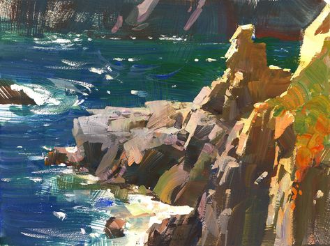 Mike Hernandez, Heisler Park, Train Painting, Vibrant Paintings, Art Gouache, Seascapes Art, Illustration Board, Modern Impressionism, Color Reference