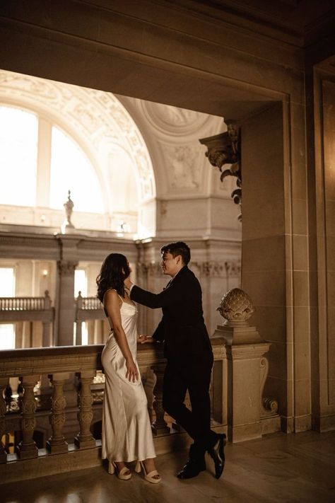 Palace Of Fine Arts San Francisco Photoshoot, Timeless Couples Photoshoot, Sf City Hall Photoshoot, Sf Couple Photoshoot, Timeless Photoshoot Ideas, San Francisco Proposal, San Francisco City Hall Photoshoot, Classy Couple Photoshoot Romantic, City Hall Wedding San Francisco