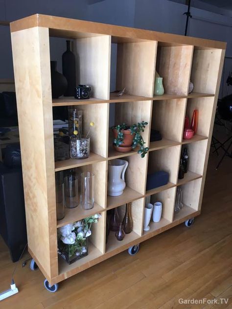 How To Build A Moveable Wall, Rolling Bookcase Room Divider, Mobile Room Divider, Moveable Room Divider Ideas, Moveable Room Dividers, Diy Bookshelf Room Divider, Movable Room Dividers, Moveable Bookshelf, Diy Movable Wall